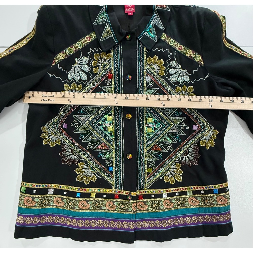 Sandy Starkman Women's Embroidered Beaded Black & Multicolored Jacket Med W451 - Picture 7 of 9